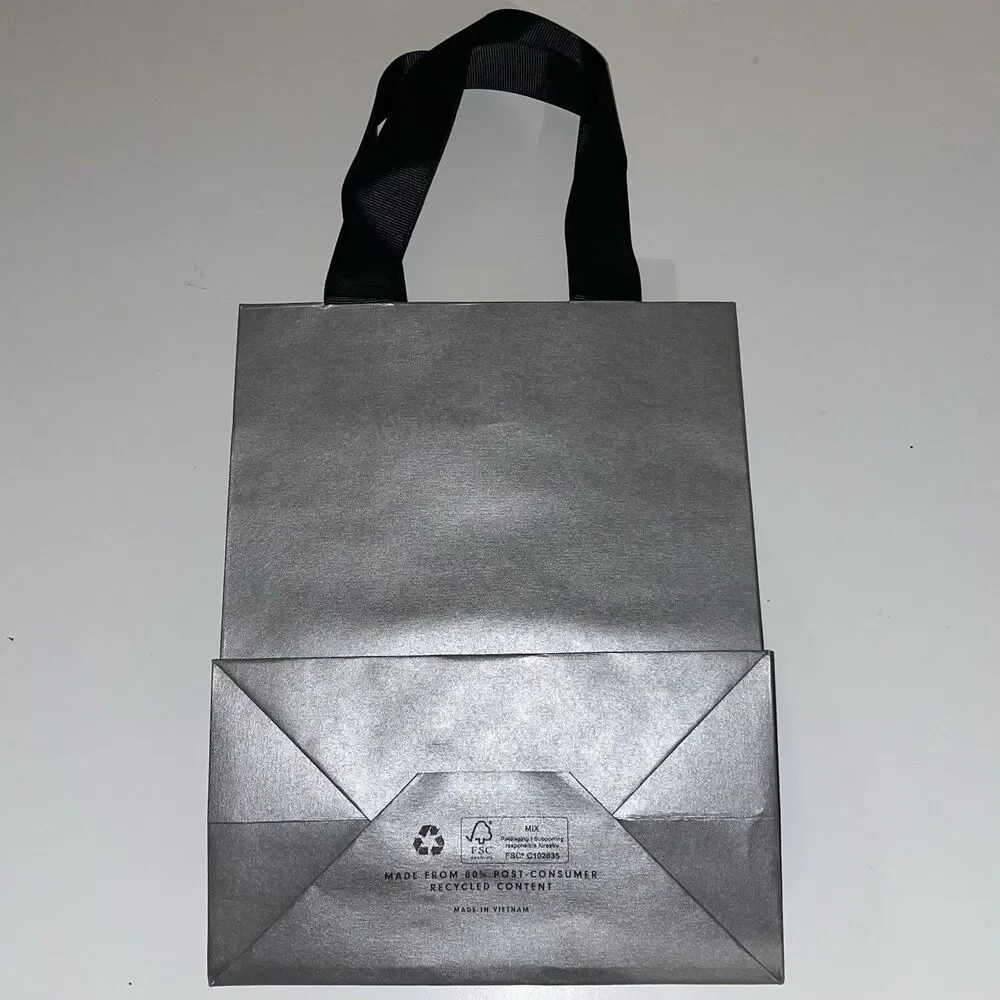 Neiman Marcus Empty Paper Grey Silver Shopping Bag Black Handles 9 x 7 x 4